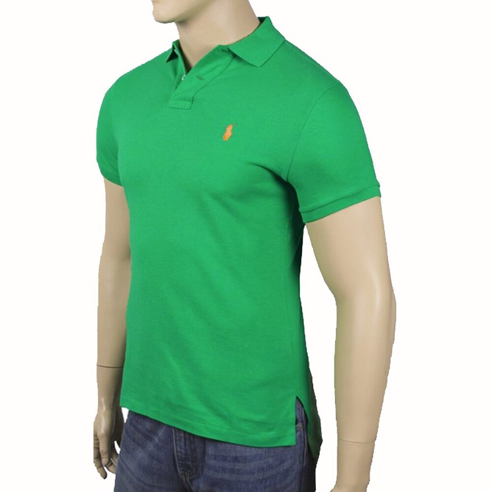 NEW Polo Ralph Lauren Polo Shirt!  2XB  Green With Orange Player  Smooth Cotton